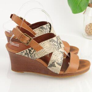 Cole Haan Womens Penelope Sandal Size 9.5 Tan Snakeskin Wedge Heel Strappy Shoe